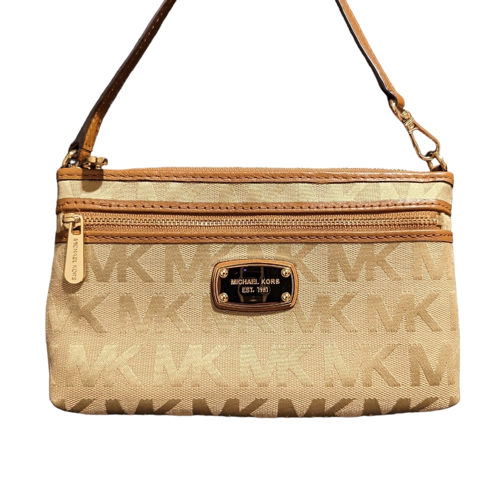 Michael Kors est. 1981 signature wristlet, small size, Tan/Brown